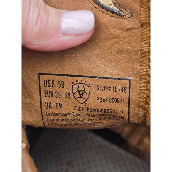 Ariat Brown Red Leather Cowboy Western Boots Women's Square Toe 5B - Picture 10 of 11